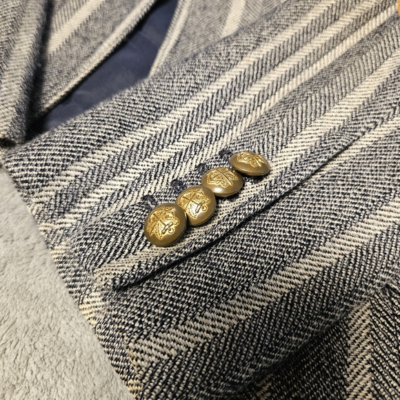 Smythe Tweed Single Button Wool Linen Blend Blazer Suede Elbow Patches Size 8 - Picture 6 of 13